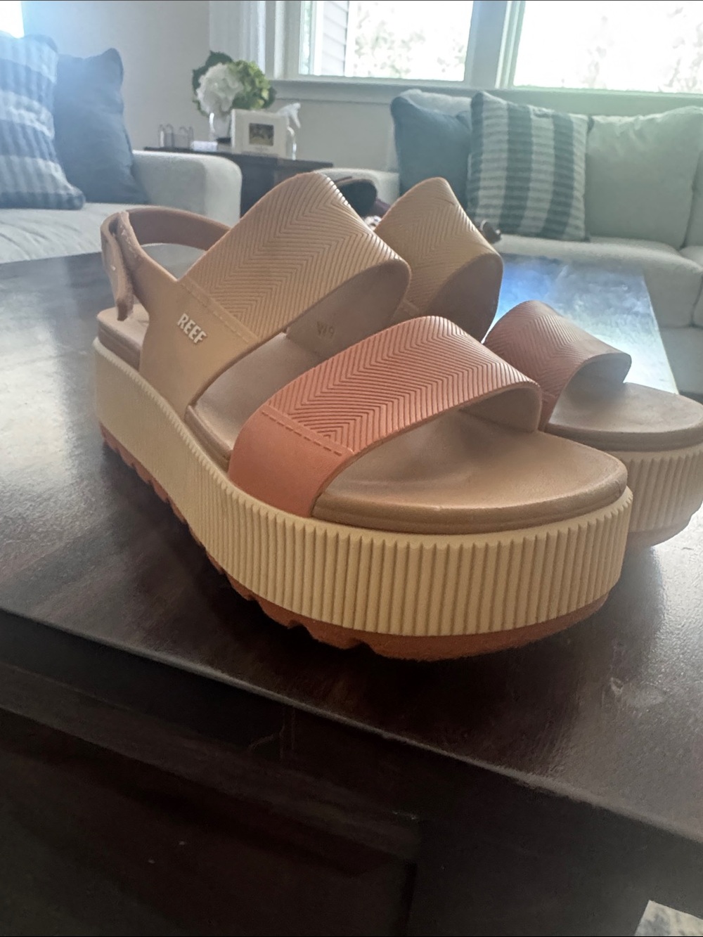 Reef Women's Platform Sandals in Peach and Beige